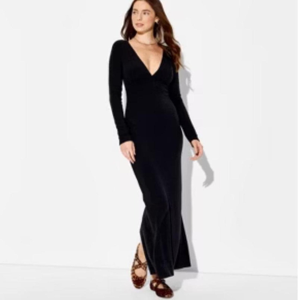 Wild Fable Women's Black Cozy Long Sleeve Maxi Empire Waist Dress